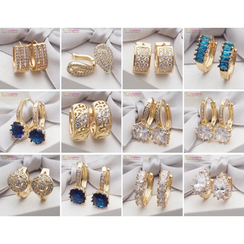 Boucles d'oreilles 14 paires / lot Vente chaude Fashion Gold Oreau Round Round Cumbic Zirconia Crystal Boucles d'oreilles pour femmes bijoux en gros