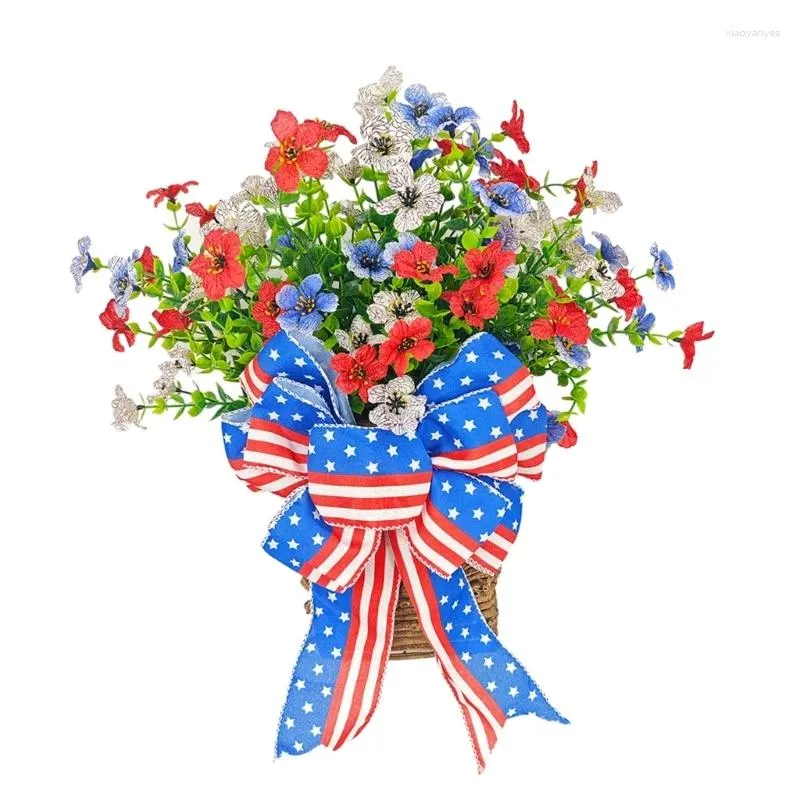 Decorative Flowers American Independence Day Artificial Flower Wreath Hangings For National Celebration