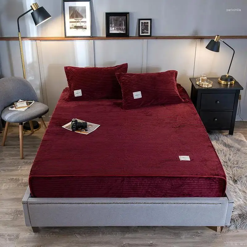 Bedding conjuntos de flanela espessada lençol elástico equipado com cama de inverno caseiro linho quente conjunto de colchões de colchão de colchões para lençóis