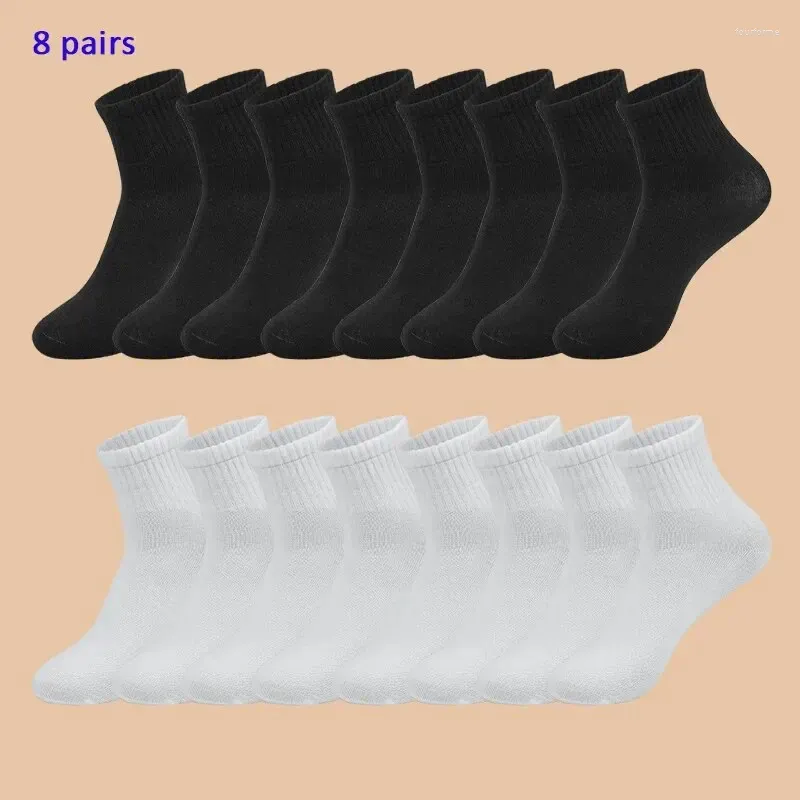Chaussettes masculines 8 paires de commerce de coton noir et de femmes à mi-longueur douce chaude chaude / hiver couleur solide décontractée