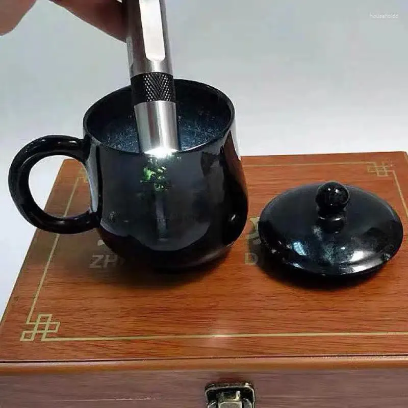 Te koppar tibetansk grön jade mugg med handtag och lock naturligt magnet sten hälsa tekopp äkta kaffe gongfu teaware
