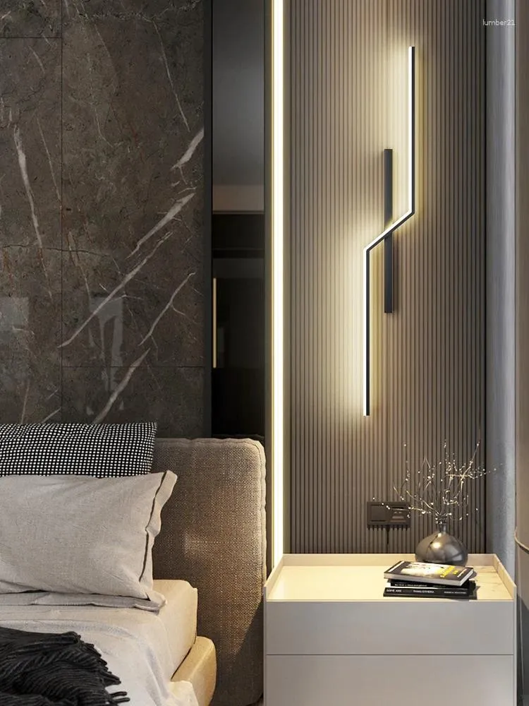Lampa ścienna nowoczesna linia LED Minimalistyczna czarna aluminiowa halowa salon sofa sofa dekoracja tła