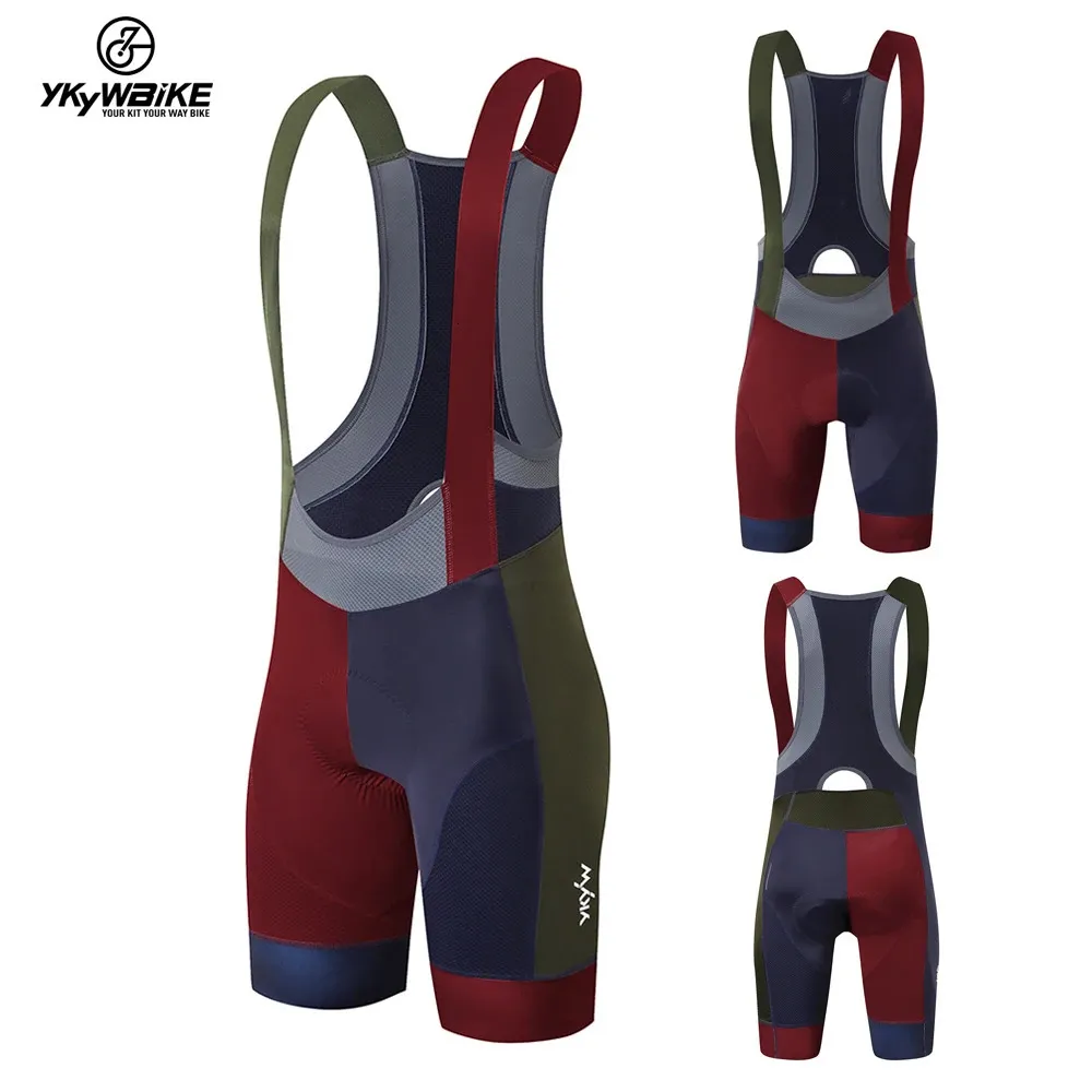 Ykyw 화려한 프로 팀 Bib Shorts Mens 사이클링 반바지 여름 턱받이 타이츠 자전거 Bib Shorts Road Bike Ride 패딩 프로 그라디언트 240325