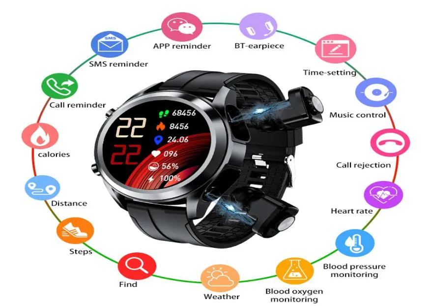 Smartwatch Android Ios Men Smart Watch Fitness Tws Bluetooth Earphone Call Heart Rate Blood Pressure Oxygen Monitor Earpiece Smart1039817