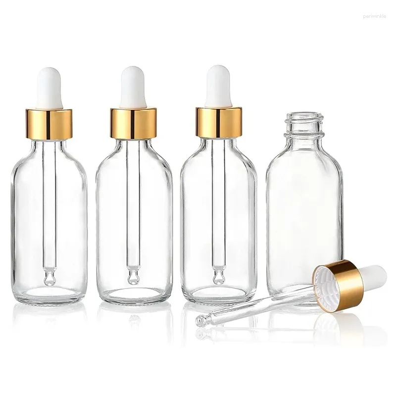 Garrafas de armazenamento à prova de vazamento do gotas de viagem 4 com tampas douradas de vidro transparente para óleos essenciais 1oz (30ml) Fácil de usar 10.1x3.3cm
