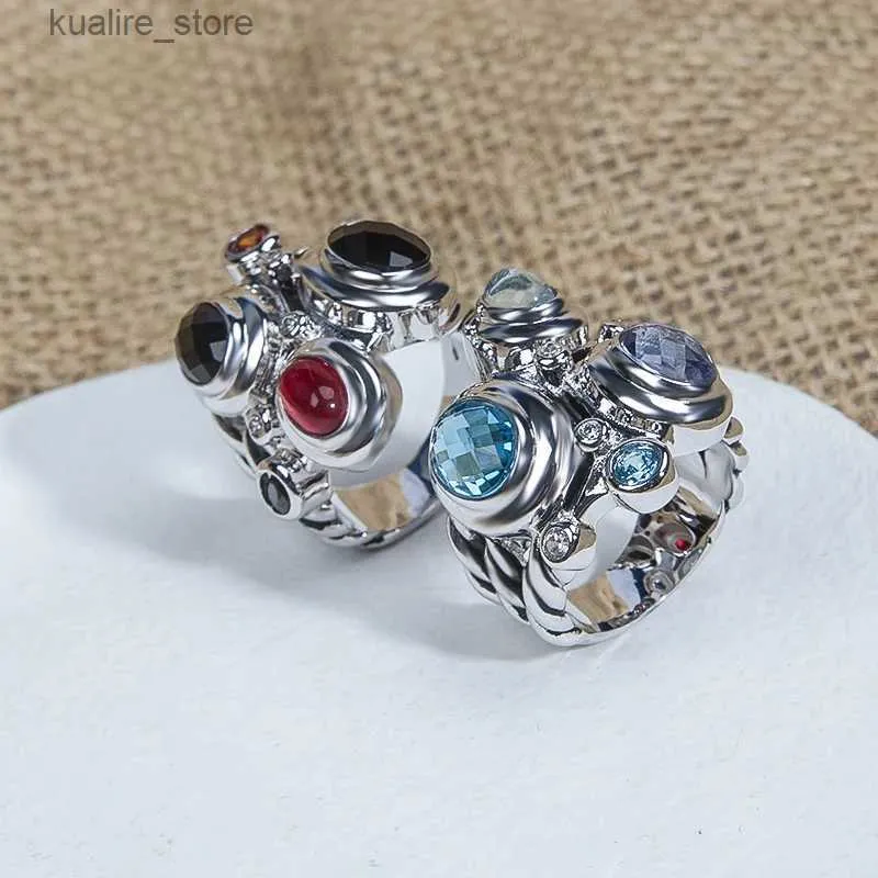 Cluster Rings YYSUNNY Blue Oval Stone Mosaic Ring Fashion trends Ring for Light luxury for Wom Pave Cubic Zirconia Rings for Party jewelry L240402
