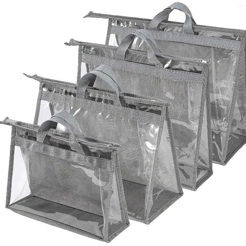 Förvaringspåsar handväska damm klar handväska arrangör för garderob blixtlås hängande väska handväskor