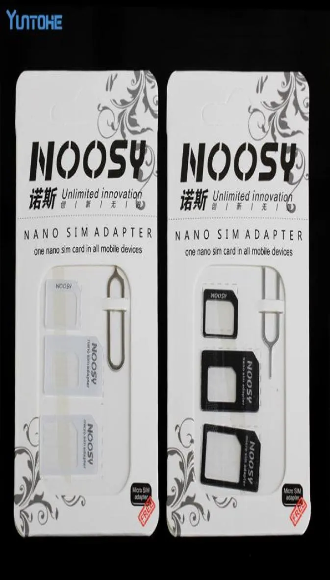 4in1 Noosy Nano SIM 카드 어댑터 마이크로 SIM 카드 어댑터 표준 SIM 카드 어댑터 iPhone 용 배출 핀 Samsung 300pcslo3130925