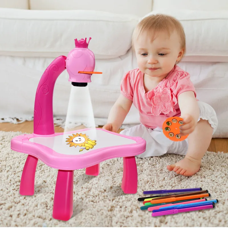 Kids Painting Board Toys Children LED Projector Art Drawing Table Desk ...