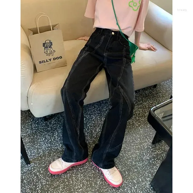 Jeans féminins 2023 Black Vintage Womans High Waist Summer Lignet Denim Tableau Baggy Harajuku Streetwear Chic Design Drop Livrot AP DH087