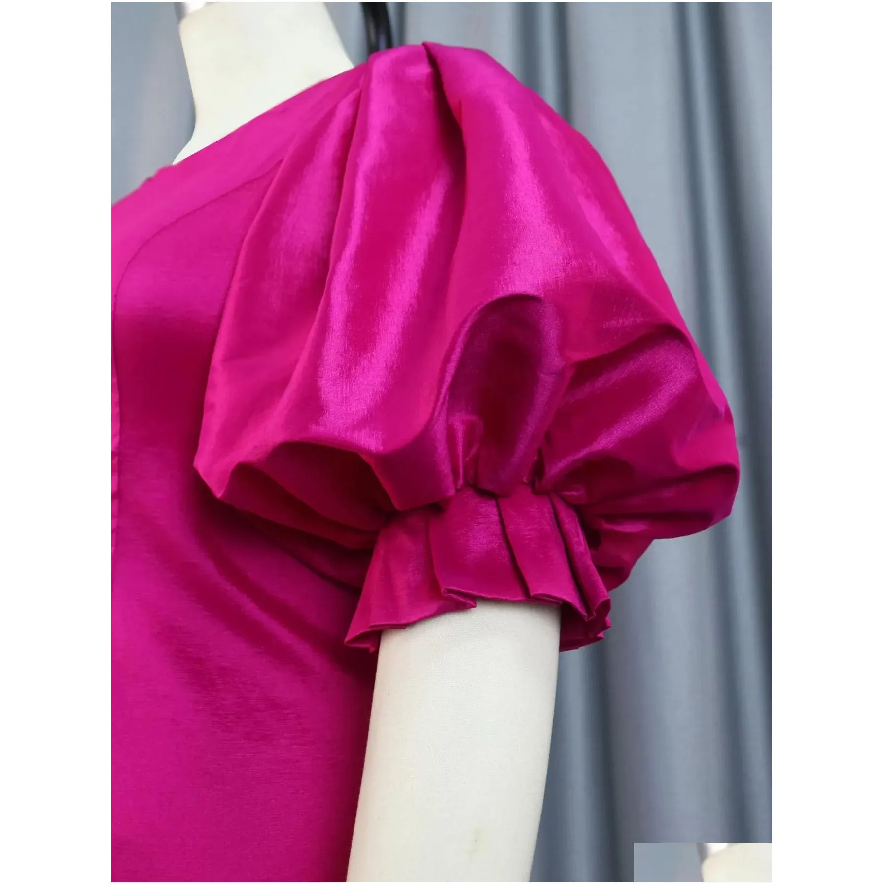 Womens Plus Size T-Shirt Cute Pink Blouse Tops For Women Summer Shiny Ruffles Lantern Sleeve Sweet Shirt Elegant Office Wear Trendy Cl Dhxun