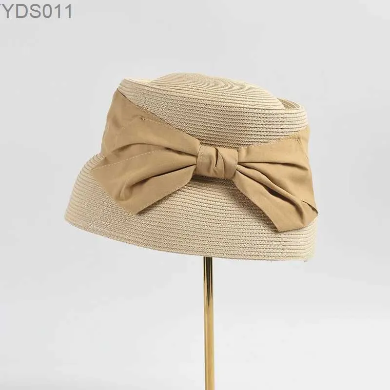 ワイドブリムハットバケツメンズファッションかぎ針編みバケツバケツ帽子bow str fedoras toyo pork pie summer beach summer beach wedding教会upf50折りたたみyq240403