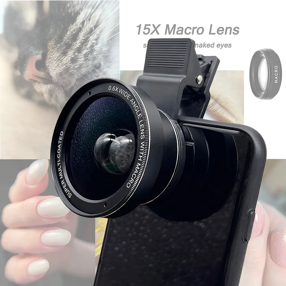 HD Glass 0.6x Wide Angle Lens 15x Macro Camera Phone Lens Kit, 37mm ...