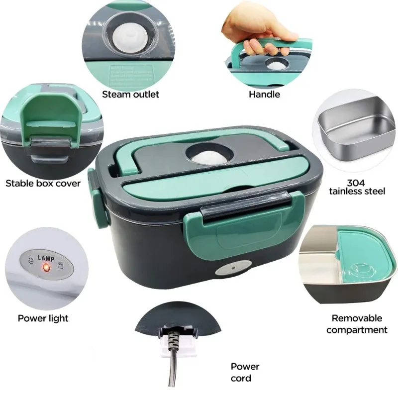 Новый 2024 Electric Heating Lunch Lunch Lunch Box для автомобиля 12 В грузовик 24 В 110 В 220 В США ЕС плюс ланч -бокс с подогревом для обеда для обеда для пищи теплее - для - для -