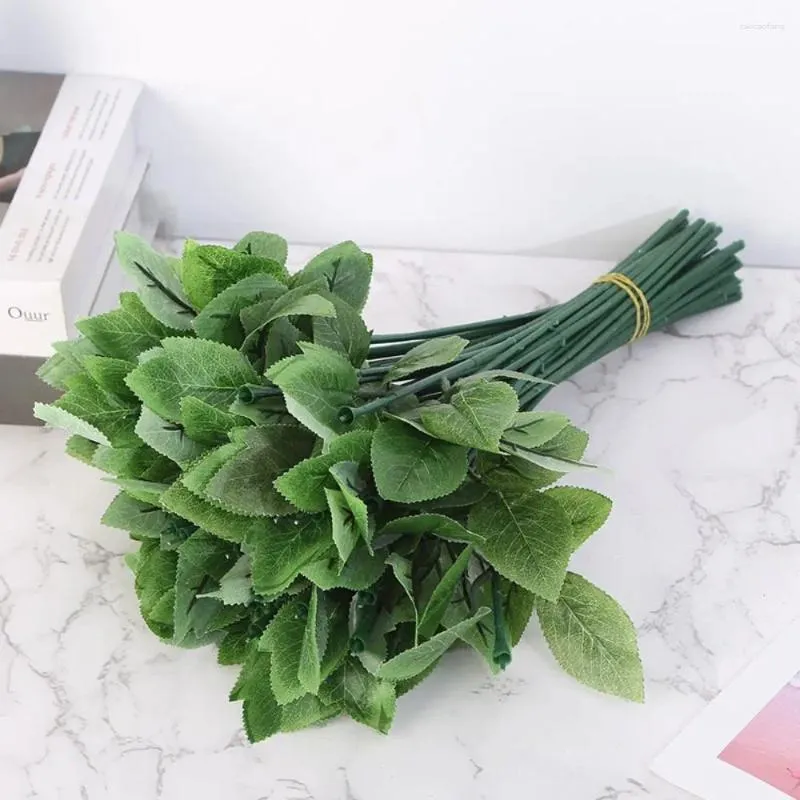 Flores decorativas 20pcs Flor artificial Haste com folha verde 33cm Made Rose Sunflower Carnation Branch Florist Acessórios