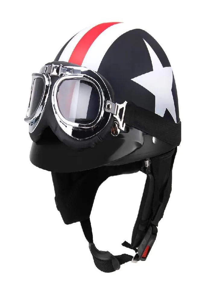 Vintage Unisex Motorcycle Helmets with Cycling Goggles Half Open Face Strip Stars Helmet Retro 5460cm Universal Cool Men Women He2644170