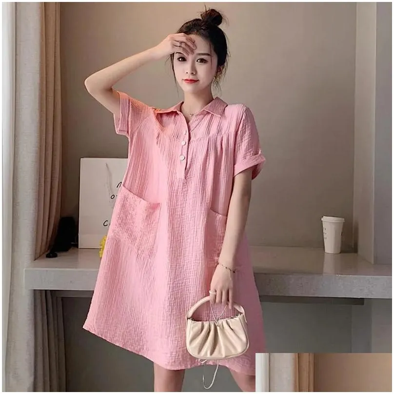 Womens T-Shirt Dress Summer 2021 Large Size Loose Mid-Length Slimming Casual Short-Sleeved Shirt Drop Delivery Apparel Clothing Tops T Dhwdh