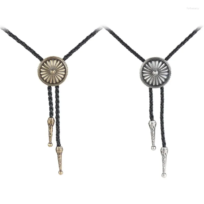 Bow Ties Men Bolo Tie Metal Round Flower Cowboy Hat Western Necklace Costume Accessories