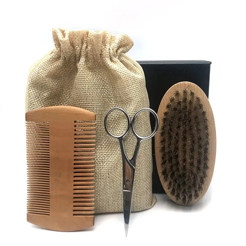 Bartanzug für Männer eine Reihe von Bräutigam -Kit -Balsam mit Scherenkamm -Bürstenwachstum Daily Care Barbe