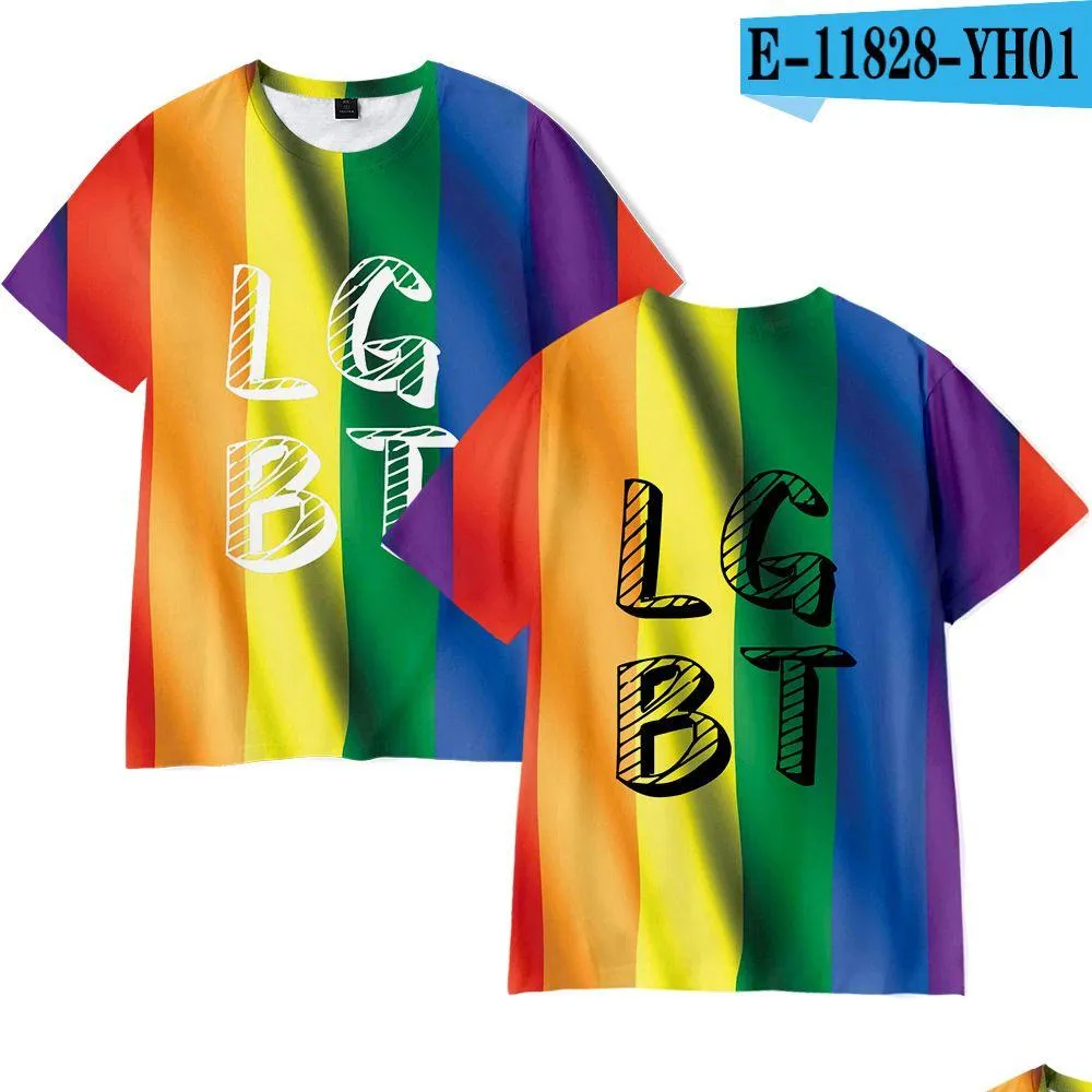 Męskie koszulki męskie koszulki LGBT Rainbow 3D Koszulka z krótkim rękawem Mężczyźni i kobiety LGBTQ Odzież Casual Fashion Print Tops Drop dhaya