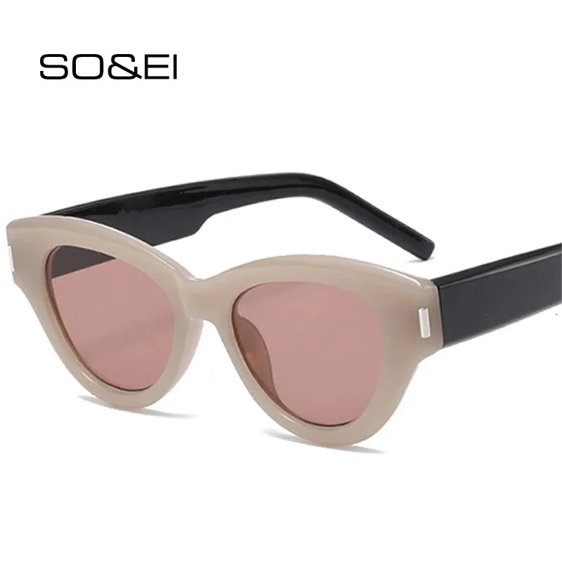 Så EI INS Fashion Cat Eye Women Luxury Solglasögon Retro Jelly Tea Shades UV400 Men Brand Designer Rivets Sun Glasses 240315