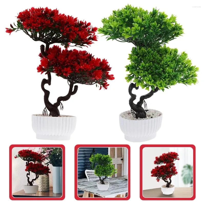 Decorative Flowers 2 Pcs Pine Welcome Flower Potted Plant Office Small Indoor Plants Artificial Bonsai Tree Plastic Fake