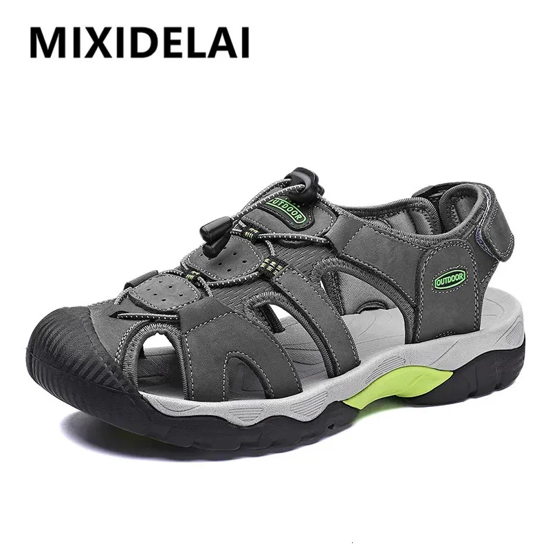 Big Size Men äkta läder sandaler sommar bekväma coman coman case skor semester strand mode utomhus nonslip sneakers 240322