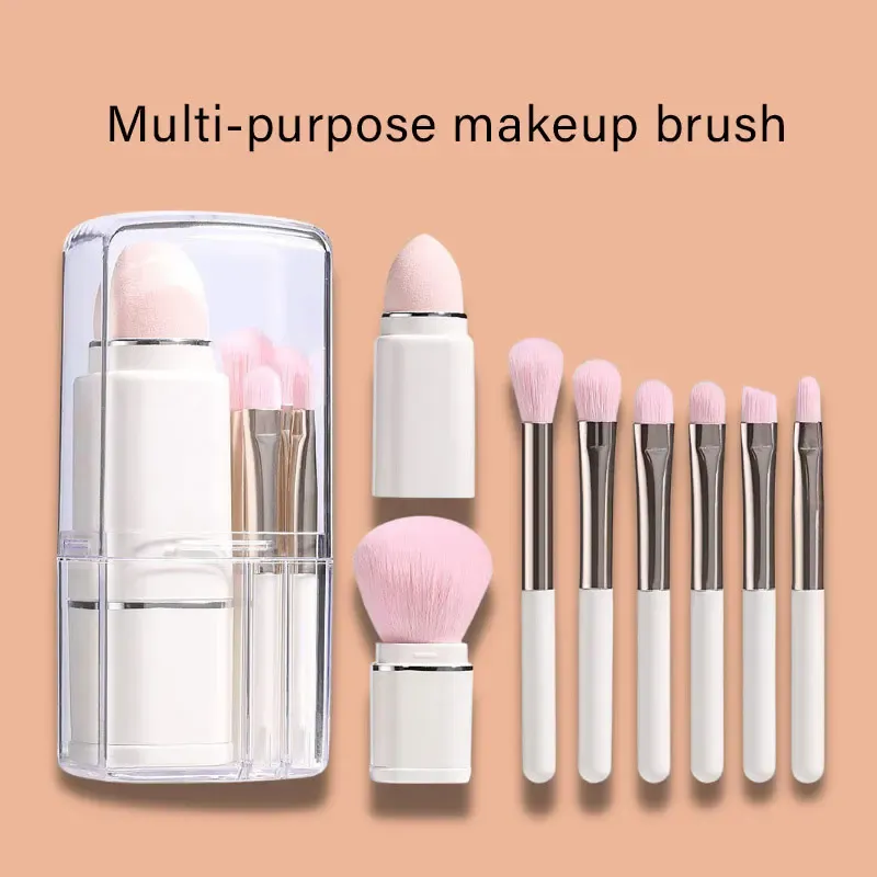 Brosses 8IN1 Multifonction Portable Makeup Brush Brush Transparent Box Square Telescopic Travel Set Beauty Essential Tools POUR FEMMES