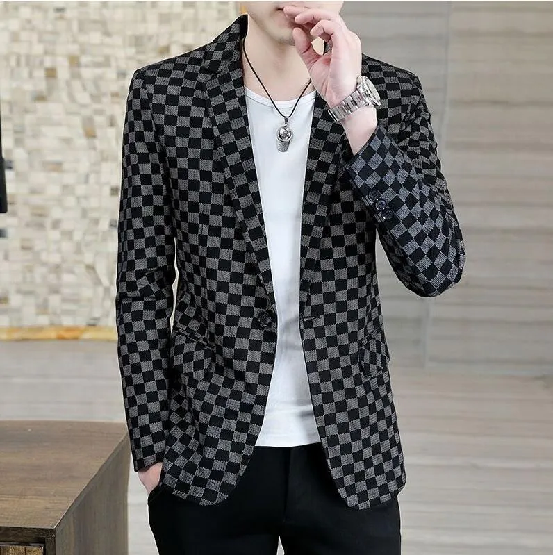 Spring Herren British Single Plaid Jacke One Button Anzug Blazer Jugendmann Frühling Herbst Designer Luxus -Outwear -Mäntel Jacke