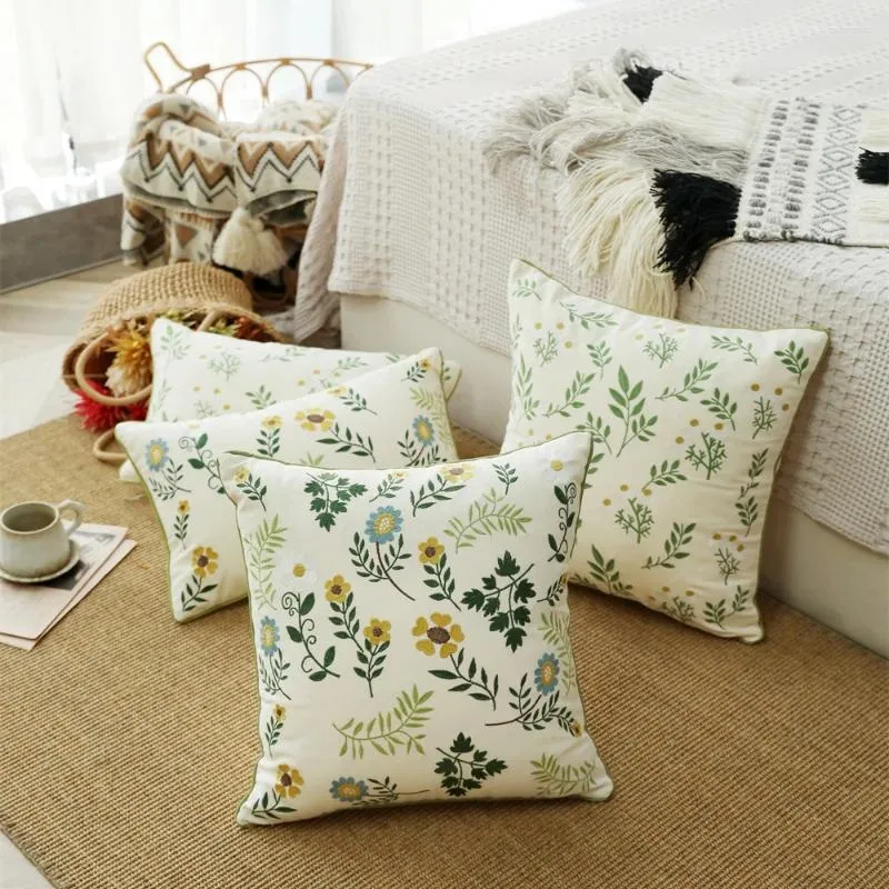 Pillow Home Decor Cover Daisy Floral ricamato 45x45cm/30x50 cm Rettangolo geometrico blu giallo