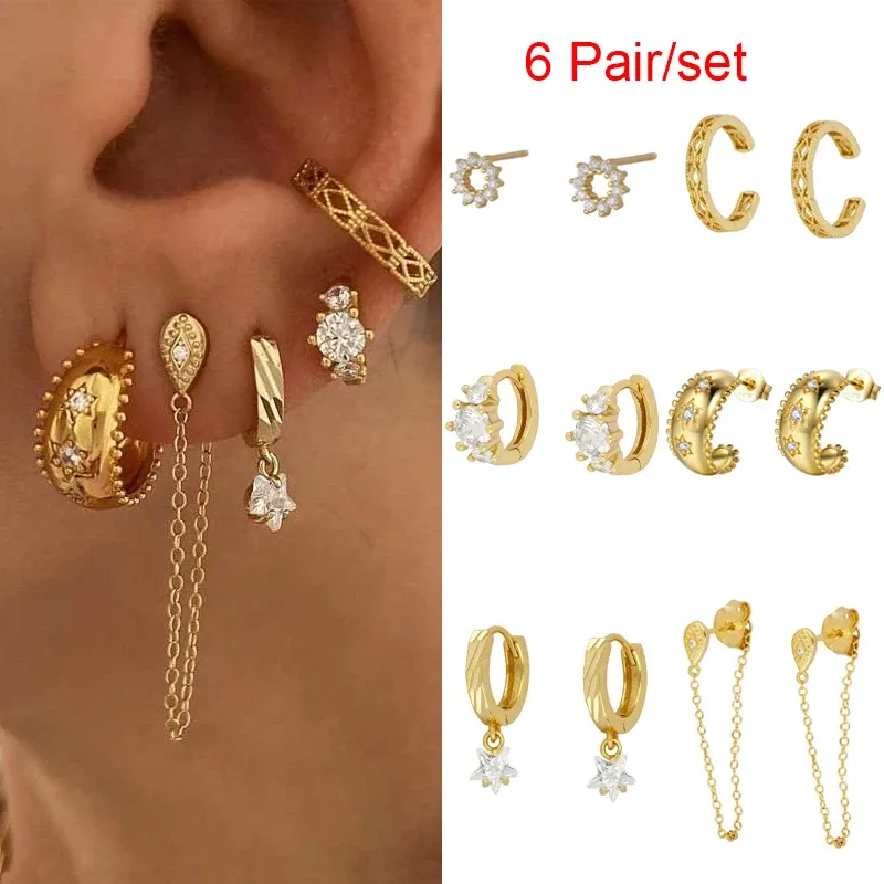 Boucles d'oreilles crmya or flow drop clip STUS MORGULES D'OREILLE POUR FEMMES Classic Piercing CZ Zircon Boucles d'oreilles pour femmes Set 2022 Bijoux tendance