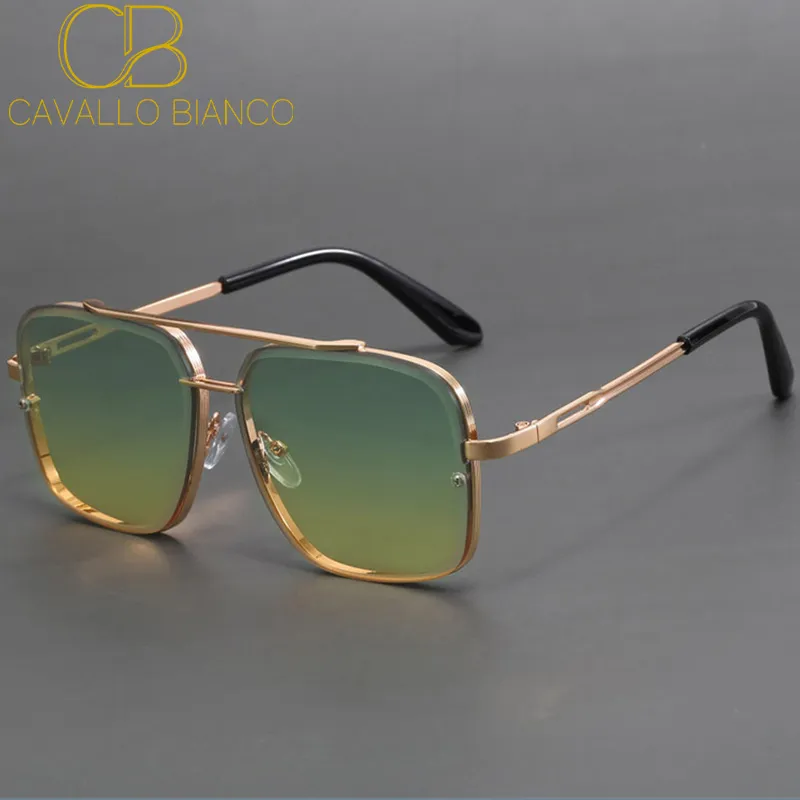 CB Steampunk Solglasögon för kvinnor Square Glasses Men Green Blue Aviator Pilot Metal Brand Designer Overdimensionerad Golden Retro Large Vintage Y2K Future Cavallo Bianco