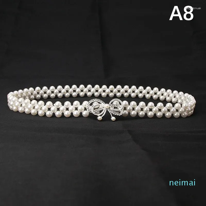 Belts Pearl Waist Chain Rhinestone Decorative Belt Elegant Elastic Buckle Sweet Dress Girls Waistbands