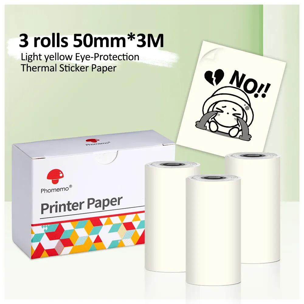 Papper 3 rullar/låda phomemo 10 år termiskt papper 53mm x 8m icke -stickig BPAFREE för Phomemo M02/M02 PRO/M02S/M03 Mini Portable Printer
