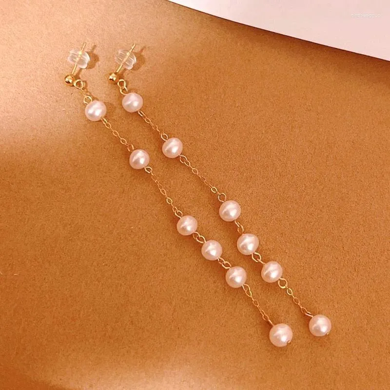 Studörhängen 14K Guldfyllda modesmycken Natural Pearl Drop Dingle Sweet Vintage String for Girls Women Gifts