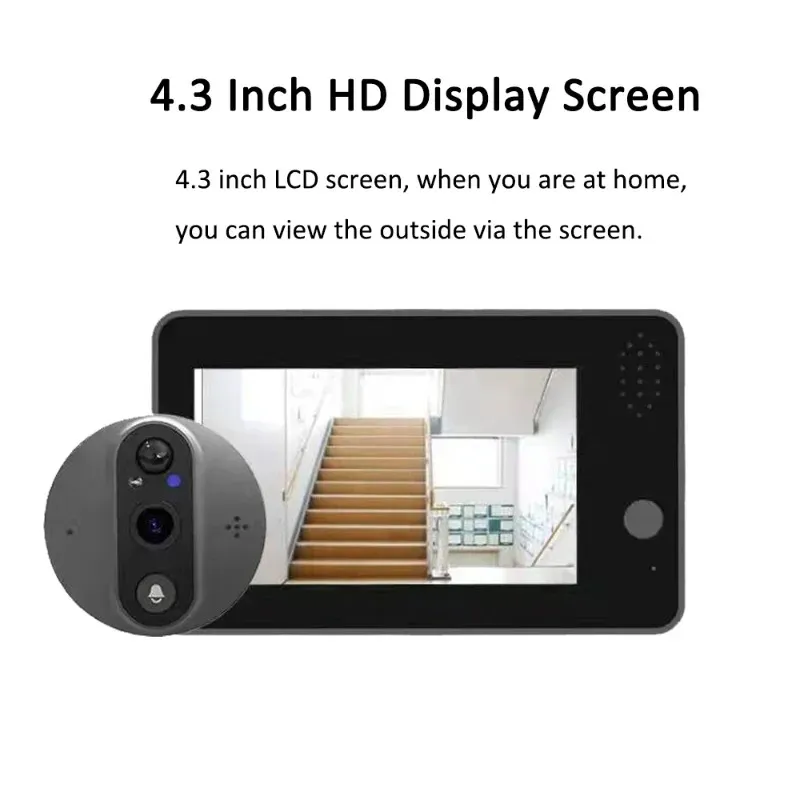 Tuya Smart 1080P WiFi Door Bell Peephole Camera Viewer Home Security Two-way Audio Night Vision 4.3' FHD Video Doorbell Camera- for Tuya Smart Home Security Camera