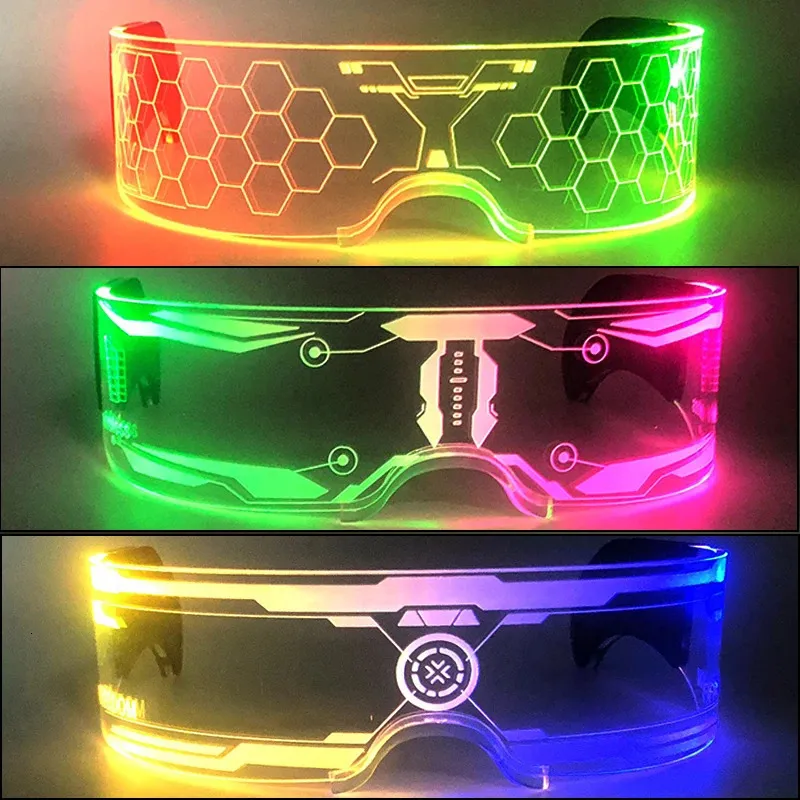 قاد أكريليك نظارات مضيئة Glow Party Glow Neon Light Up Visor Eyeglasses DJ Bar Party Eyewear لعيد الميلاد 240320