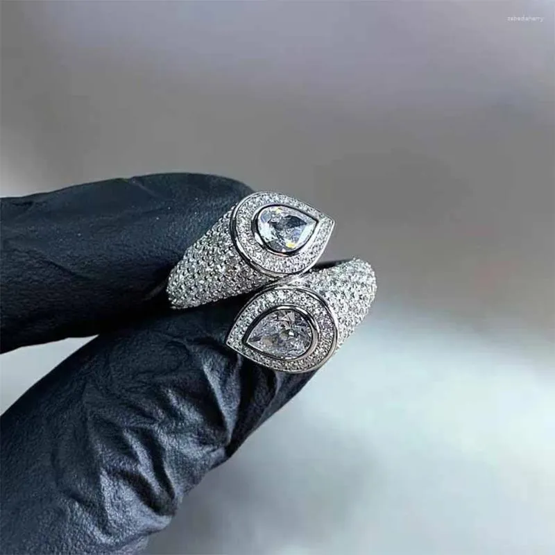 Anneaux de mariage Zakol élégant goutte d'eau réglable anneau ouvert luxe cubique zircone bijoux pour femmes