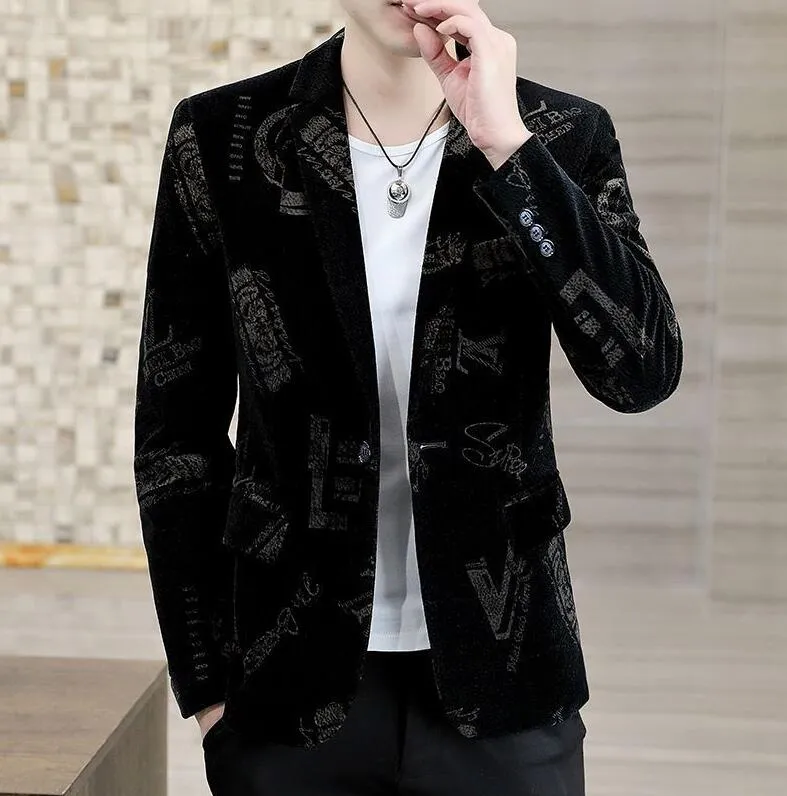 Designer de haute qualité costume imprimé Black Business Luxury V-Neck Mens Blazer Jacket Coat