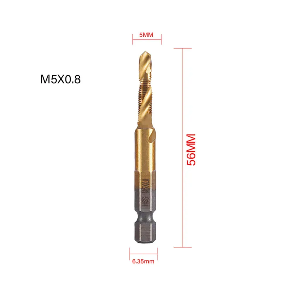 1PC Hex Shank HSS Screw Thread Tap Drill Bits Titanium Plated Screw Machine Compound Tap M3 M4 M5 M6 M8 M10 Hand Tools