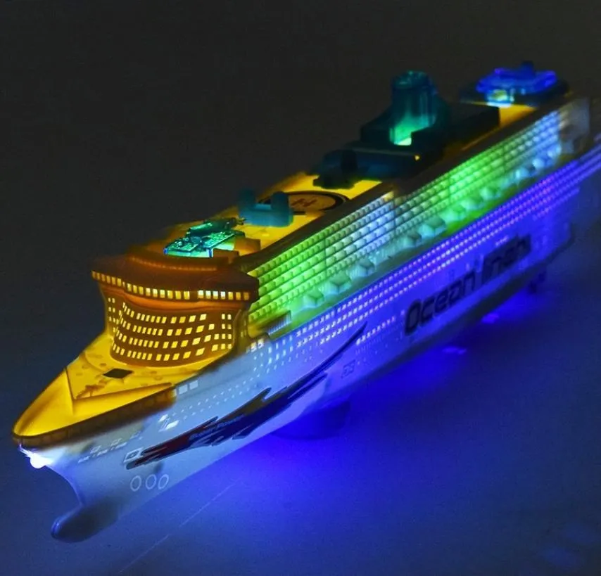 Rolig elektronisk stor lyxkryssningsfartyg Universal Rotation Music Light Boat Model Baby Toy Colorful Flash Ocean Line LJ25117097