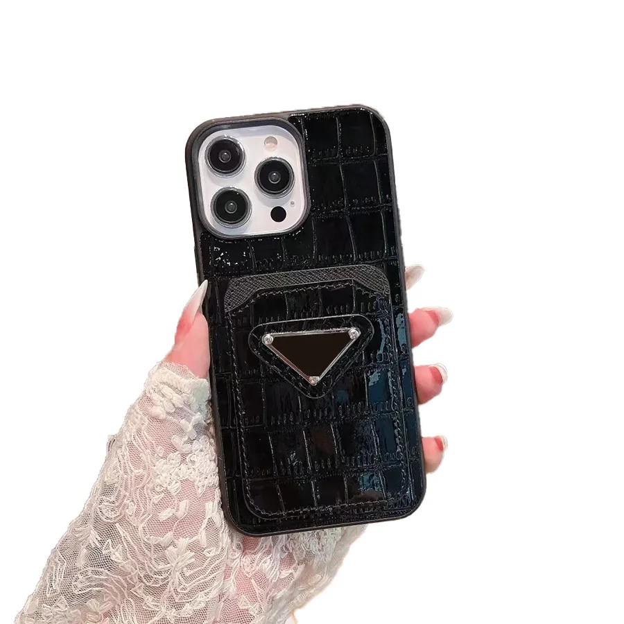 Crocodile Textured Glossy Leather Hard Phone Case för iPhone 13 12 14 11 Pro Max XR X XS Max 8 7 Plus SE2020 Kortfickan
