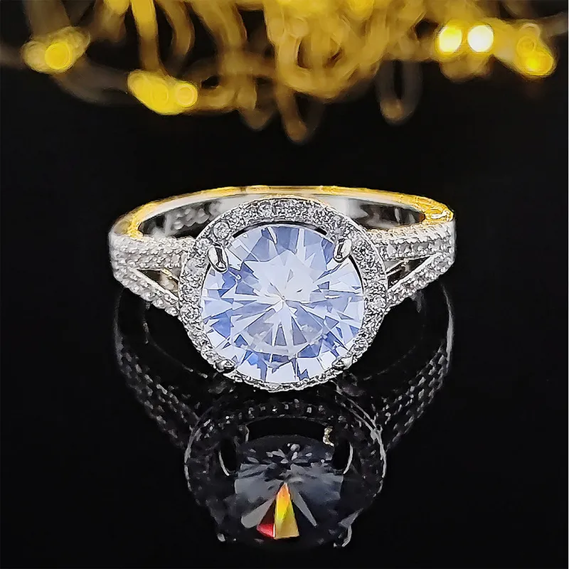 Classic Hearts Eight Arrows Wedding Women's 925 Sterling Silver Full Diamond Zircon Platinum Round Single Stone Ring_voghion.com