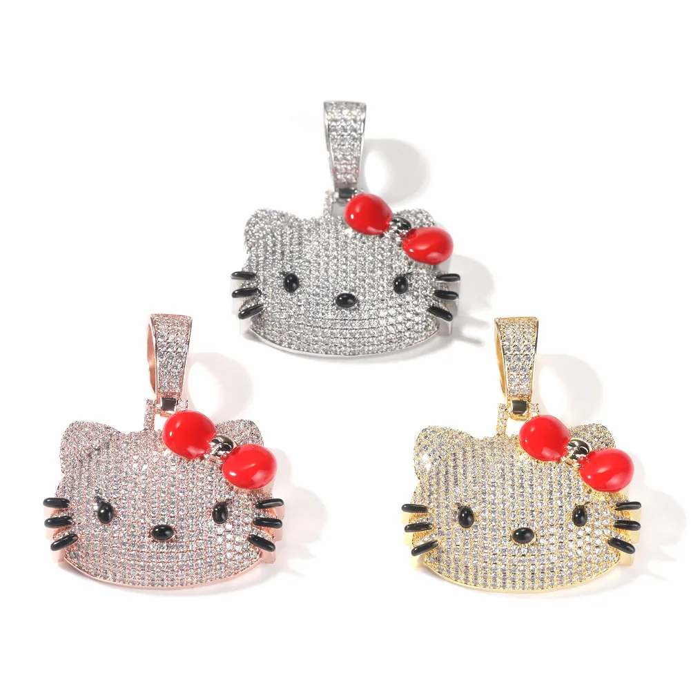 Nueva joyería linda caricatura gato zircón colgante de oro collar de estilo de hop hop hop