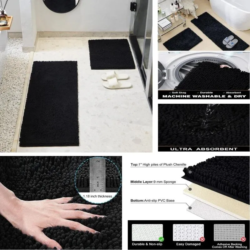 Bath Mats Thicken Mat Chenille Non-Slip Bathroom Bedroom Kitchen Carpet Floor Absorbent Rug Machine Washable Suit For Bathtub Shower