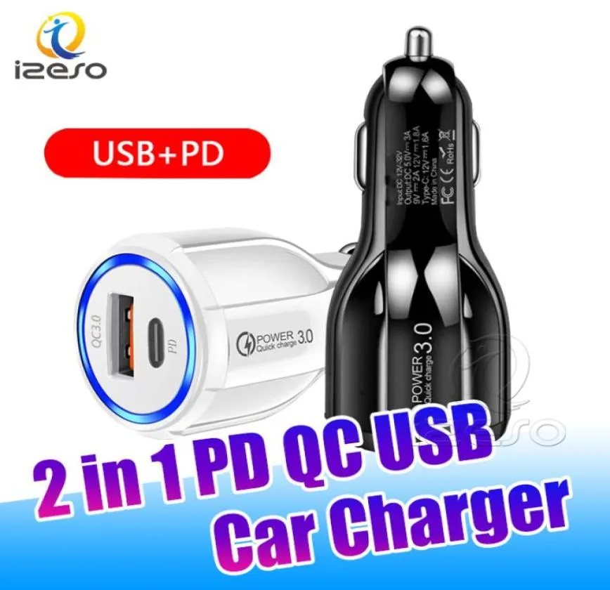 PD USB C CARREGOR DE CARRO QC30 ADAPTADOR DE AUTO POWER CARGA PORTS DULA