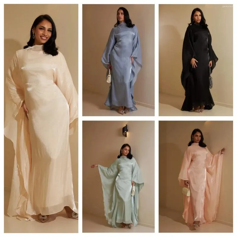 Robes de fête 2024 Élégante robe de 2 pièces Set Beege Satin Cardigan Pull Saudi Arabie Dubaï Formale de style Dubai Formale Robes