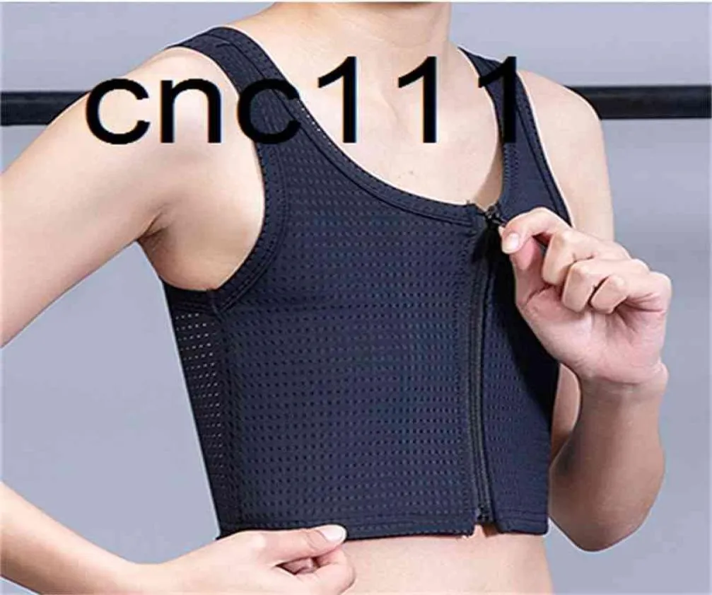 Tomboy FTM Lesbian Chest Binder Vest Slim Fit Mesh Compression Sleeveless Undershirt With Zipper