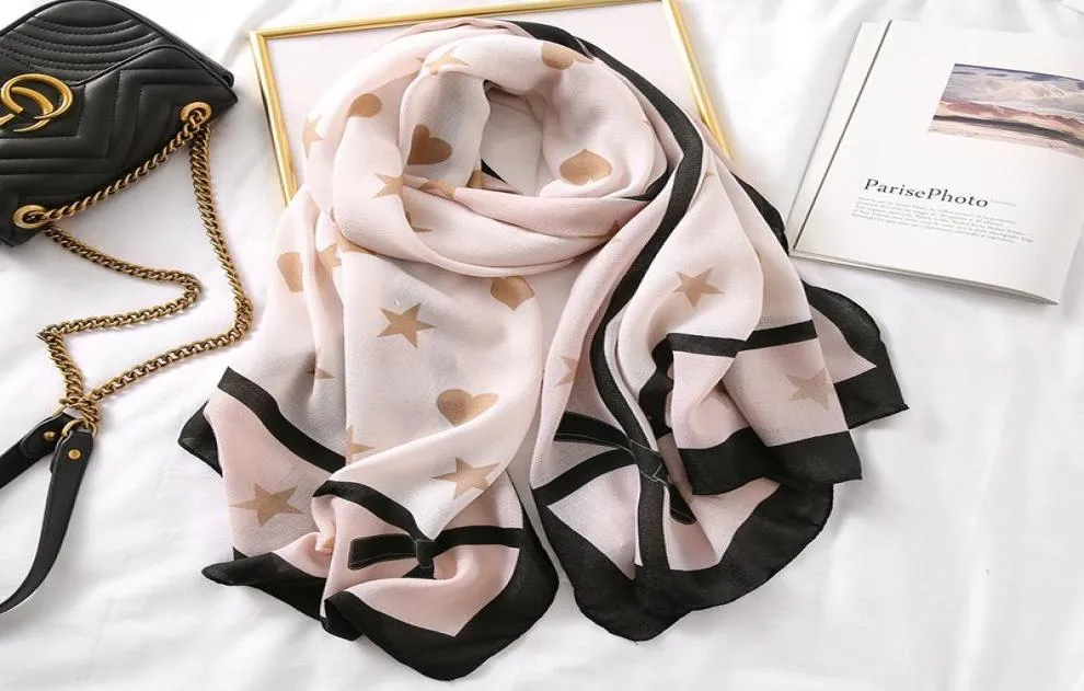 Scarves Designer Star Heart Print Women Shawl Stole Scarf Pink Large Hijab Scarvs For Ladies Spring Summer Wrap Headband Foulard F5666110