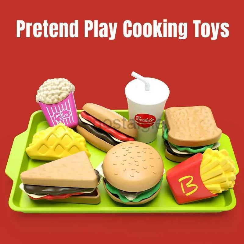 Kitchens Play Food New Mini Pretend Play Cooking Toys Hamburger Hot Dog DIY Set Play House Playtime toys Simulation Food Kitchen Assemble Kit 2443